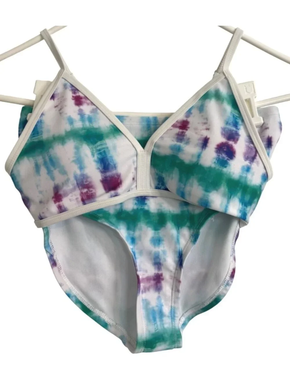 DSG Girls Bikini Bound Top Size large High Waisted Bottoms NWT Tide Dye Multi